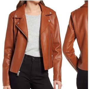 NWOT Levi dark camel faux leather moto jacket.